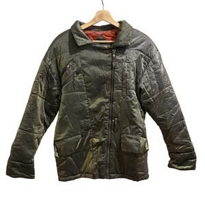 VTG Mulberry Street Puffer Jacket Womens Medium Olive Green Asymmetrical Zip